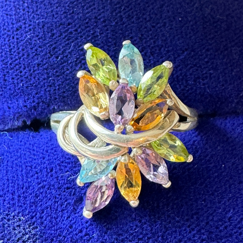 Gorgeous Vintage Cocktail Ring— Sterling Silver and Natural Stones